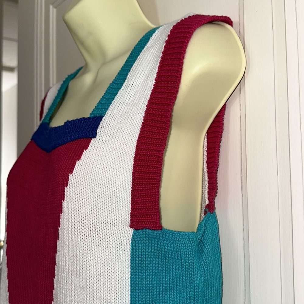 Vintage 80s The Eagle’s Eye multicolored sleeveless ramie/cotton sweater - Picture 4 of 8